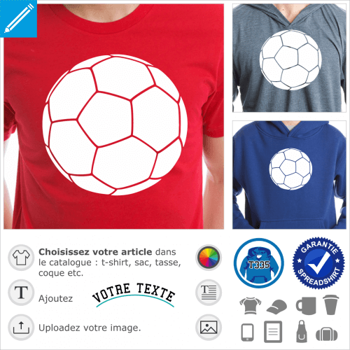 Ballon de football monochrome blanc à personnaliser. La couleur est modifiable. Créez un t-shirt football original.