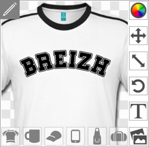 Breizh écrit en grandes lettres sur une ligne arquée, en typo college à fin contour.