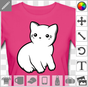 T-shirt chat kawaii dessiné de profil, avec contours fins et ombres grises.