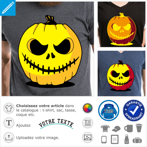 T-shirt citrouille d'Halloween original. Crer un t-shirt personnalis avec cette citrouille sculpte.