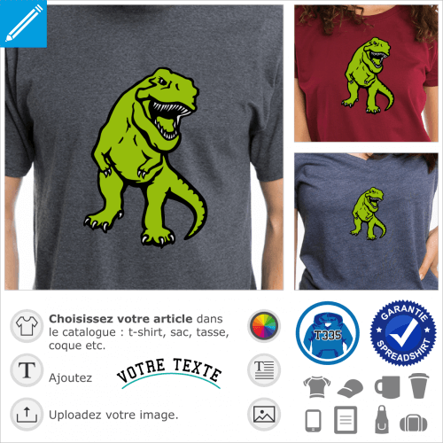T-shirt dinosaure, t-rex stylisé opaque aux couleurs personnalisables à imprimer en ligne.