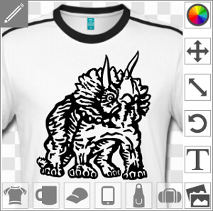 Tricératops dessiné de 3 quarts face, un motif dinosaure à personnaliser et imprimer en ligne.