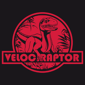 Vlociraptor dcoup sur un rond comme le logo de Jurassic Park. Personnaliser un t-shirt dinosaure.