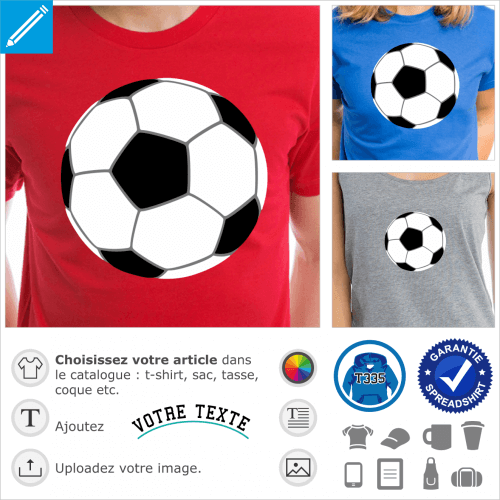 Motif football, ballon de football dessin en trois couleurs, sans contours. Ballon  personnaliser et imprimer sur t-shirt color.