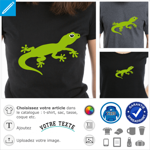 Gecko mignon au corps uni pos de profil,  personnaliser dans le Designer et imprimer sur t-shirt ou accessoire.