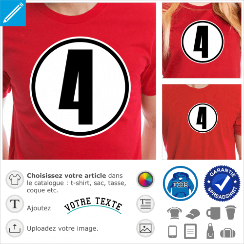 Numéro 4 et rond opaque, un design chiffre et numéros de maillot à imprimer en ligne.