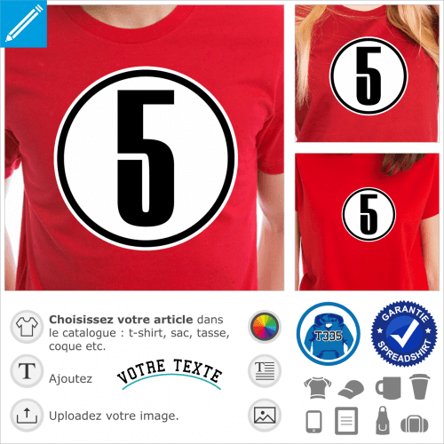Imprimer votre t-shirt numéro 5 personnalisé en ligne.