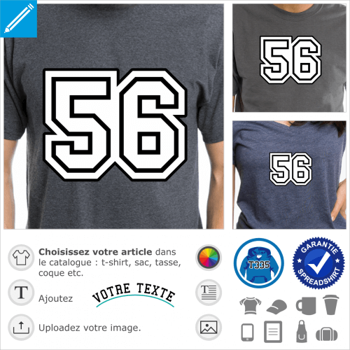 Imprimez votre t-shirt 56 en ligne, un design Bretagne et anniversaire.