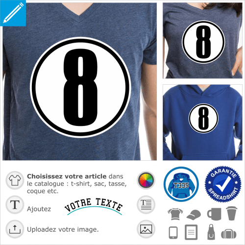 Chiffre 8 inscrit dans un rond à imprimer sur t-shirt.
