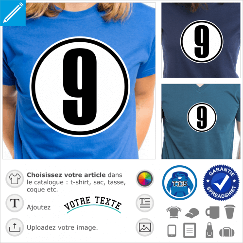 Numro 9, un design rond  imprimer sur t-shirt.