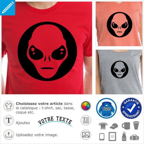 Personnalisez un t-shirt Alien avec cet extraterrestre stylis en dcoupe sur cercle plein.