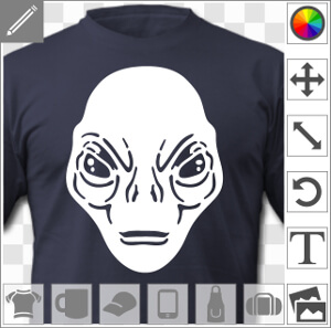 Tête d'Alien dessiné en aplats et découpes, un design pour l'impression de t-shirts.