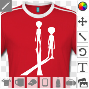 Aliens et ombre portée en X, design pour personnalisation de t-shirt.