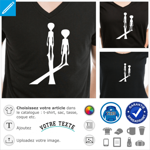 Aliens et ombre porte en X, design pour personnalisation de t-shirt.