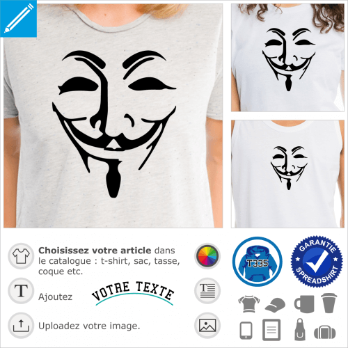 Masque anonymous une couleur aux traits de Guy Fawkes  personnaliser.