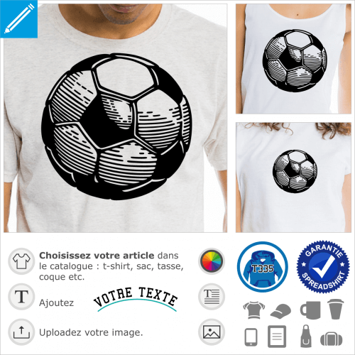 Ballon de foot dessin en traits irrguliers en style gravure ou dessin,  fond transparent.