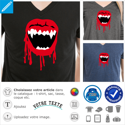 Bouche de vampire 3 couleurs à imprimer sur t-shirt tasse ou accessoire pour Halloween.