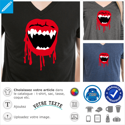 Bouche de vampire 3 couleurs  imprimer sur t-shirt tasse ou accessoire pour Halloween.