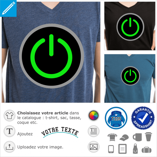 Bouton start 3 couleurs spcial impression de t-shirt gamer et geek.