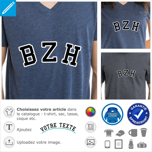 BZH à imprimer sur t-shirt, design vectoriel deux couleurs personnalisable.