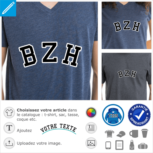 BZH  imprimer sur t-shirt, design vectoriel deux couleurs personnalisable.