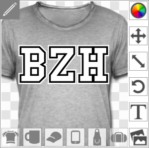 BZH écrit en typo droite et simple deux couleurs à personnaliser, motif spécial impression t-shirt.