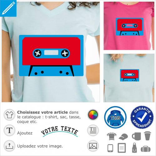 Cassette  personnaliser, stylis en picto de couleurs spcial impression t-shirt, accessoire etc.