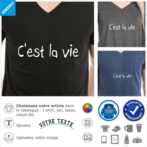 C'est la vie, devise et citation,  imprimer en ligne sur un t-shirt ou un cadeau personnalis.