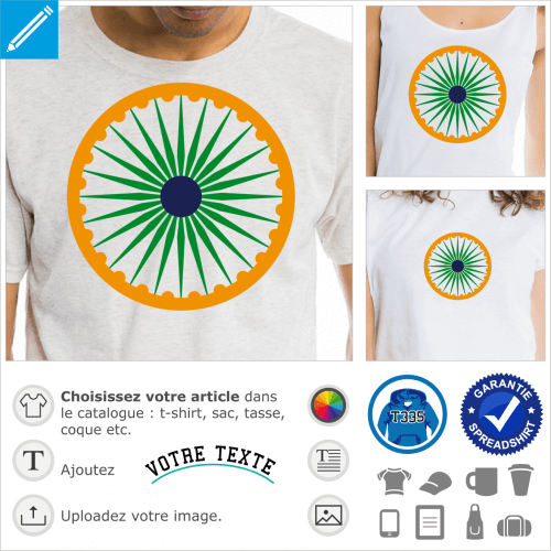 Chakra d'Ashoka aux couleurs de l'Inde safran vert et bleu marine.