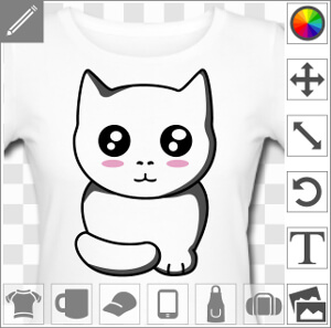 Chaton kawaii dessiné en style anime et manga, à fond transparent et pommettes colorées.