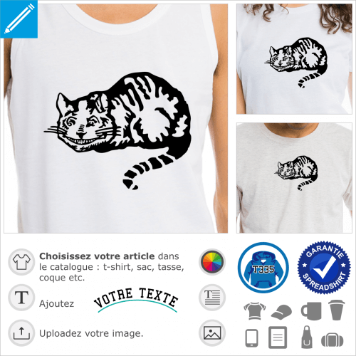 Cheshire Cat, chat du Cheshire, personnage d'Alice adapt en format vectoriel spcial impression de t-shirt ou personnalisation de tasse.