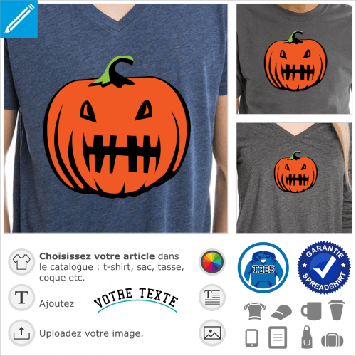 Citrouille dente, motif pour Halloween rigolo spcial impression de t-shirt.