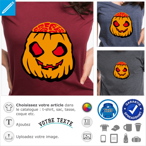 Citrouille d'Halloween à personnaliser pour imprimer un t-shirt rigolo en ligne.
