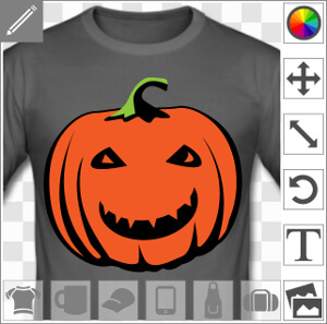 Citrouille à grand sourire et petits yeux rieurs, avec effet relief et chapeau en tige, un design Halloween pour impression de t-shirt.