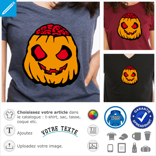 Citrouille zombie,  personnaliser et imprimer sur un t-shirt Halloween.