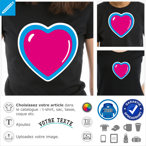 Coeur bijou en style animé avec larges bandes et effets de relief.