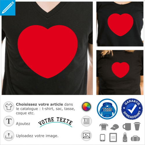 Coeur arrondi personnalisable pour crer son t-shirt j'aime.