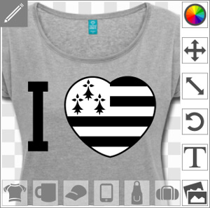 Coeur et drapeau breton, motif j'aime la Bretagne.