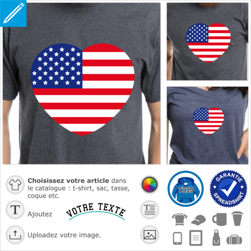 Coeur et drapeau des usa, un design J'aime l'Amrique.