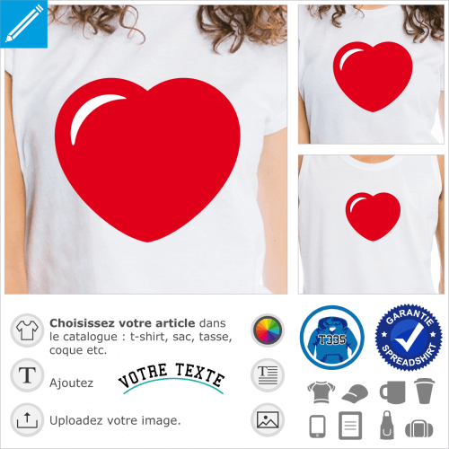 Coeur arrondi à reflet pour personnaliser un t-shirt I love en ligne.