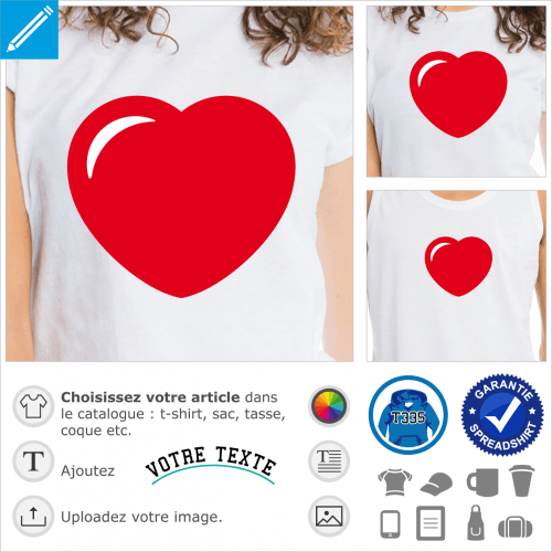 Coeur arrondi  reflet pour personnaliser un t-shirt I love en ligne.