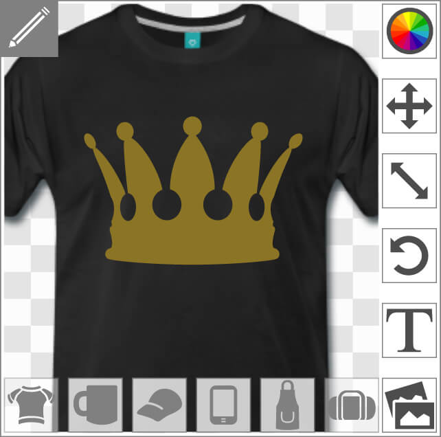 Couronne de roi personnalisable à imprimer en doré ou argenté sur un t-shirt personnalisé.
