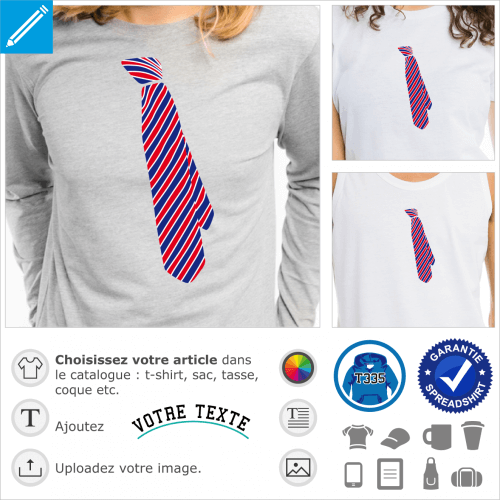 Cravate anglaise, fausse cravate  rauyres fines  imprimer sur t-shirt.
