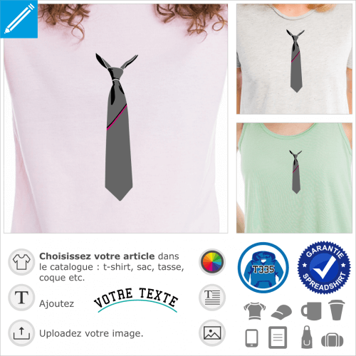 Cravate style  barrette oblique spciale impression de t-shirt.