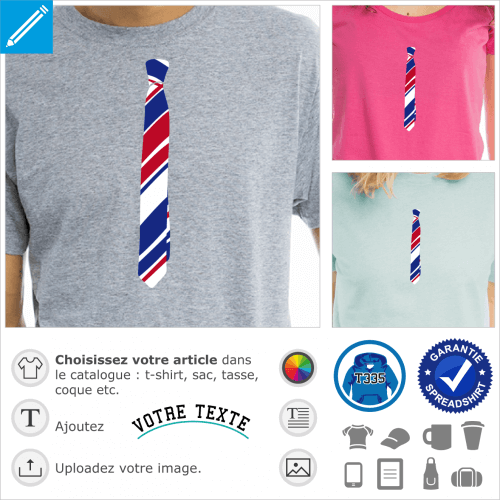 Cravate raye  larges bandes obliques et tracs fins,  personnaliser et imprimer sur t-shirt.