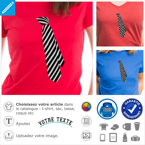 Cravate de travers raye deux couleurs  imprimer sur t-shirt.