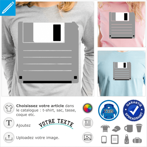 Recto de disquette 3 pouces, un motif retrogaming et informatique pour geek  imprimer en ligne.