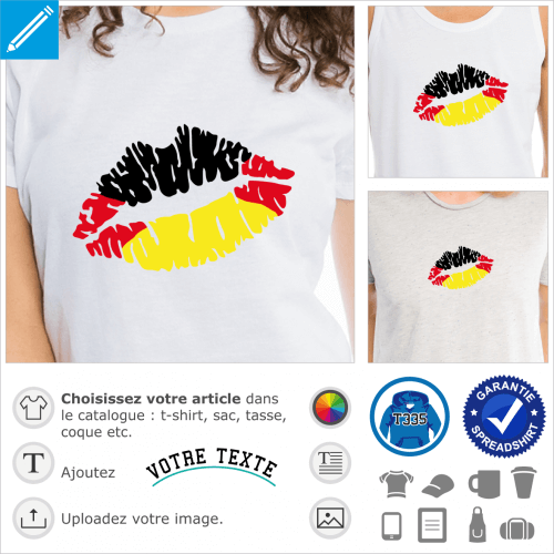 Drapeau Allemand, Kiss Deutschland, drapeau de l'Allemagne sur bouche stylise.