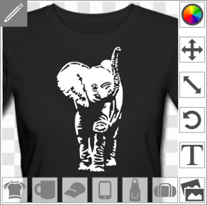 Elephanteau, motif inversé à imprimer en blanc sur t-shirt noir.