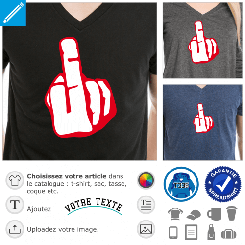 Fuck, picto doigt d'honneur pour personnaliser un t-shirt fuck you.